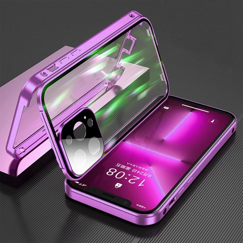 Double Sided HD Glass Metal Frame Case For iPhone 16 15 14 13 12 11 Pro Max Shockproof Lock Catch Cover Camera Lens Protection