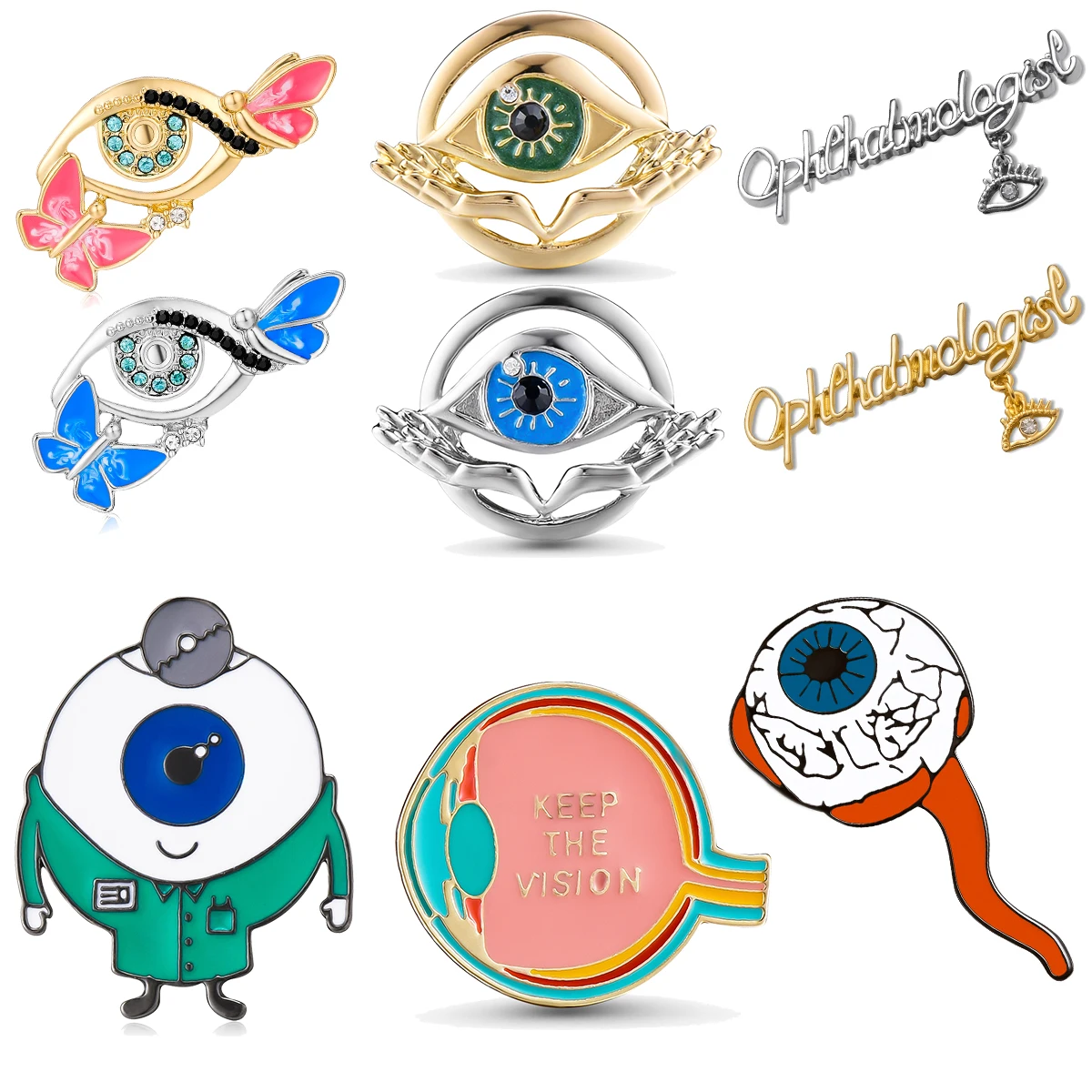 Catuni Ophthalmology Enamel Brooch Pin Medical Eyes Lanyard Lapel Coat Badge Jewelry Accessories Gifts for Doctors Nurses Medico