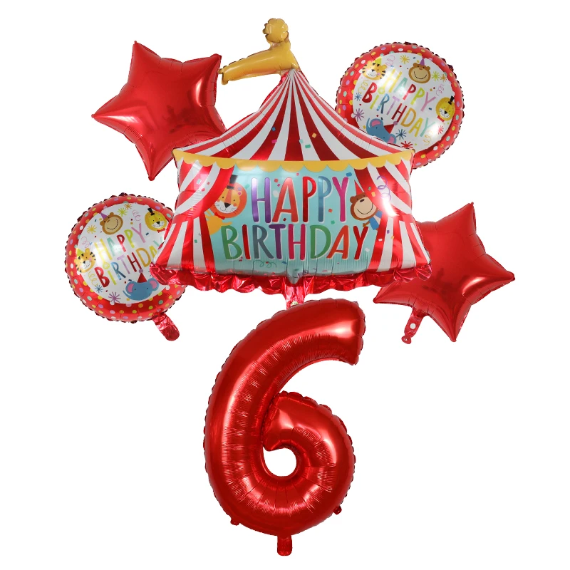 Red Circus Birthday Tent Balloons Set 30inch Foil Number Air Globos Animal Theme Party Children\'s Birthday Decorations Kids Toys