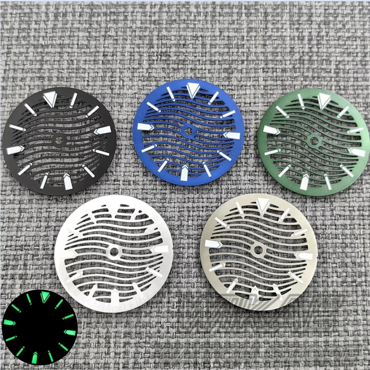 NH70 NH70 Watch Parts 29mm Hollow-out Watch Dial Skeleton Wave Design Black Silver Blue Green Face C3 Luminous Fit NH70 NH72