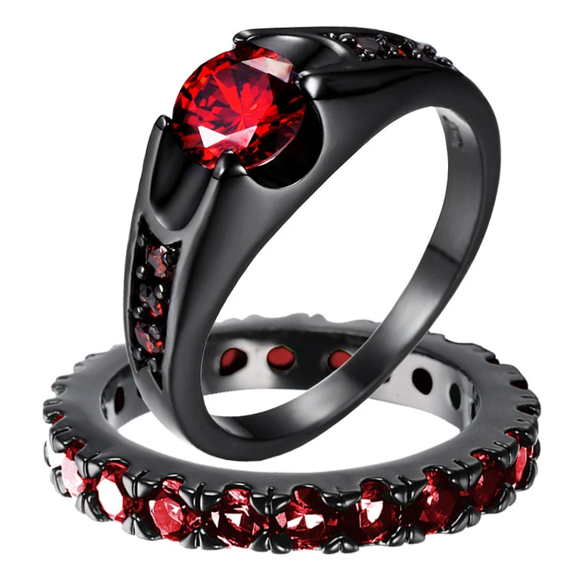 New Red Rhinestones Rings For Women Couple Jewlery Wedding Bands Bridal Sets Man Balck Dragon Pattern Stainless Steel Ring