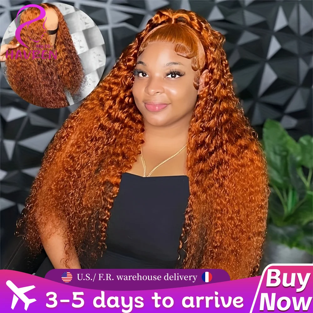 

Парик Havren из натуральных волос, 200% плотности, кудрявый, с HD-кружевом 13x6, парик с фронтальным кружевом 13x4, оранжево-коричневый, предварительно выщипанный, бразильские волосы