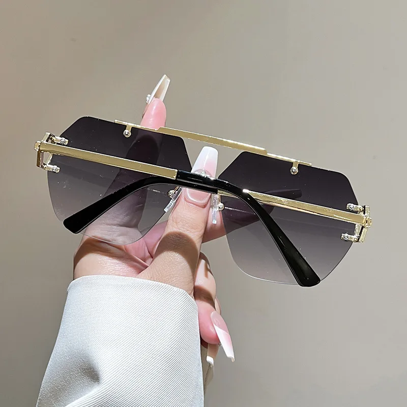 Sechseckige Sonnenbrille Trendige Vintage Randlose Sonnenbrille Doppelbrücken-Sonnenbrille Geometrisch Für Globalen Dropshipping-Versand Foto-Requisiten Alltag
