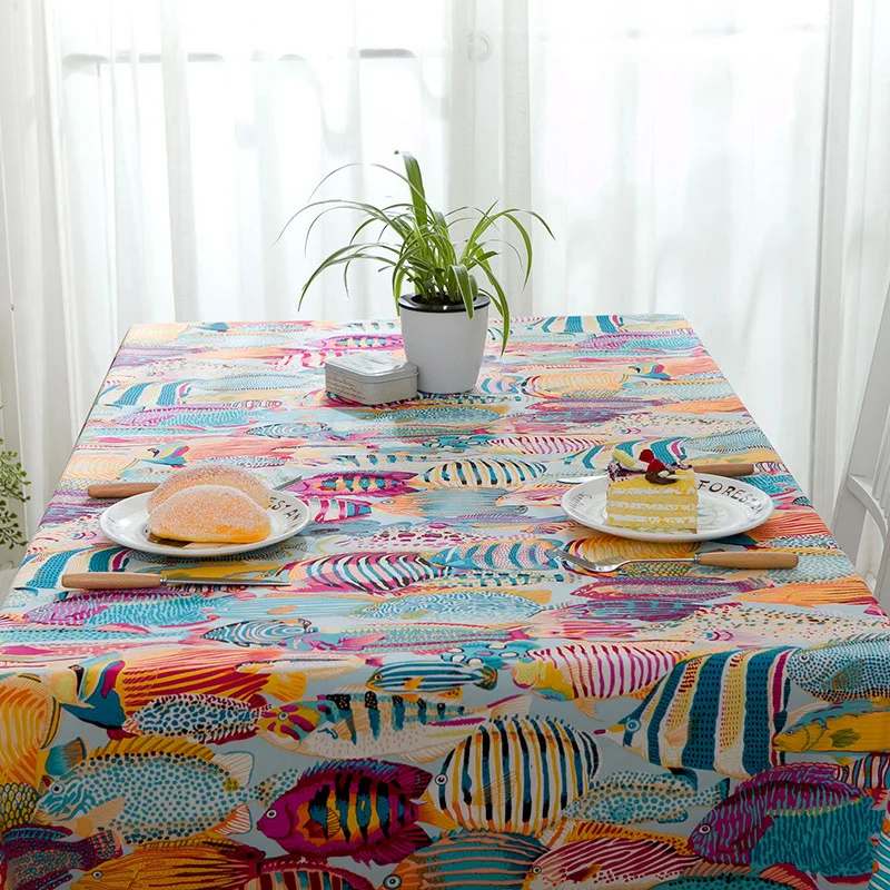 Cotton Thickened Tablecloth Cartoon Colored Tropical Fish Ocean Cover Active Tablecloth