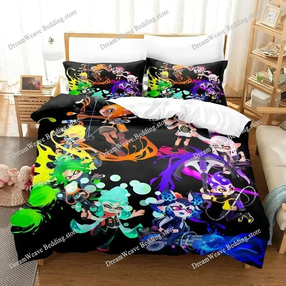 Kawaii Game Splatoon 3 Bedding Set Single Twin Full Queen King Size Bed Set Adult Kid Bedroom Duvet Cover Sets Bed Sheet Set 4