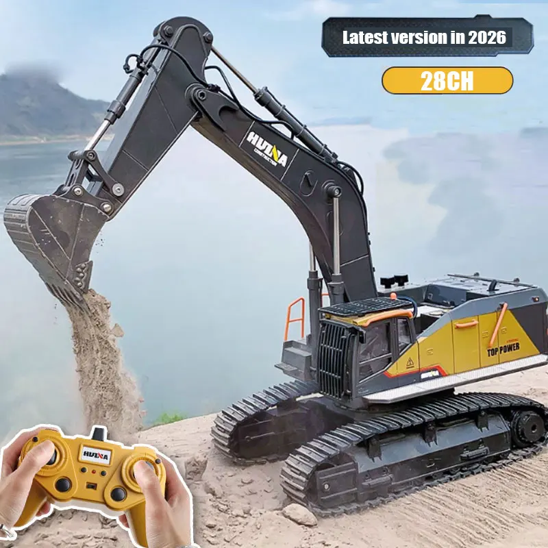 2026 New Huina 1592 RC Excavator 1:14 Scale 28 Channels 2.4G Alloy Remote Control Engineering Crawler Tractor Children's Gift