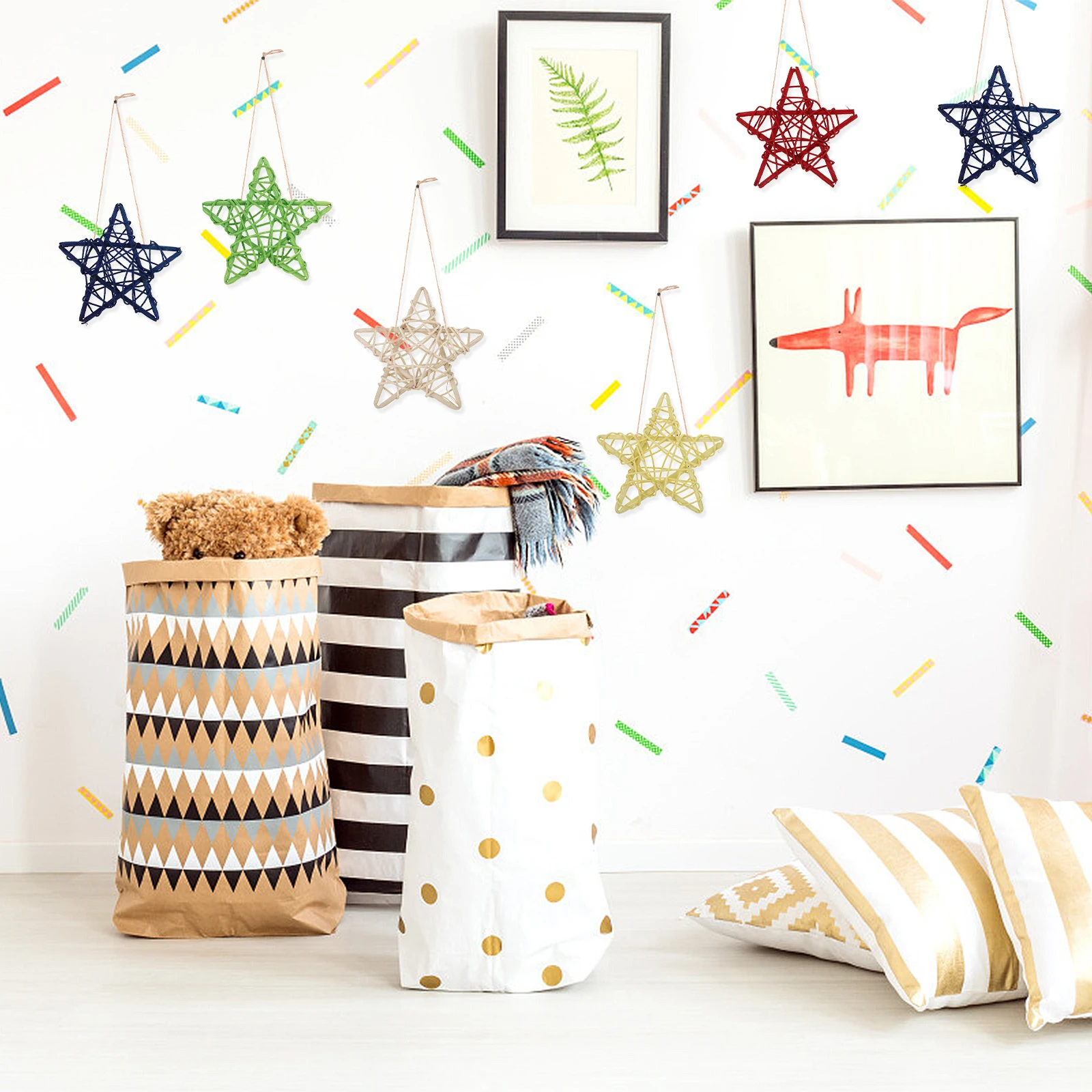 

10Pcs Rattan Star Decoration 10cm Small Chic Handmade Hanging Ornament for Home Office Kindergarten Kids Room Party Wedding