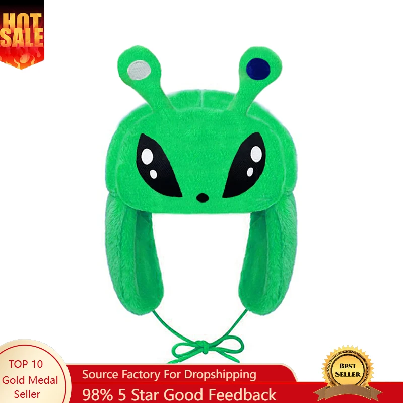 

Green Alien Plush Winter Warm Hat Ushanka Hat Cute Winter Hat for Boys Girls Kids Cartoon Anime Cap Gorras