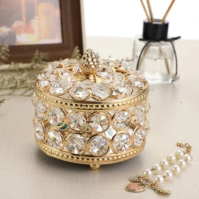 for European light luxury crystal jewelry box ring necklace file jewelry box home decoration gold jewelry storage