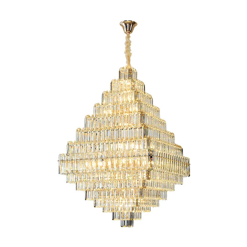 

Postmodern Duplex Building Square Pyramid Crystal Chandelier Living Room High-end Hotel Lobby Pendant Light