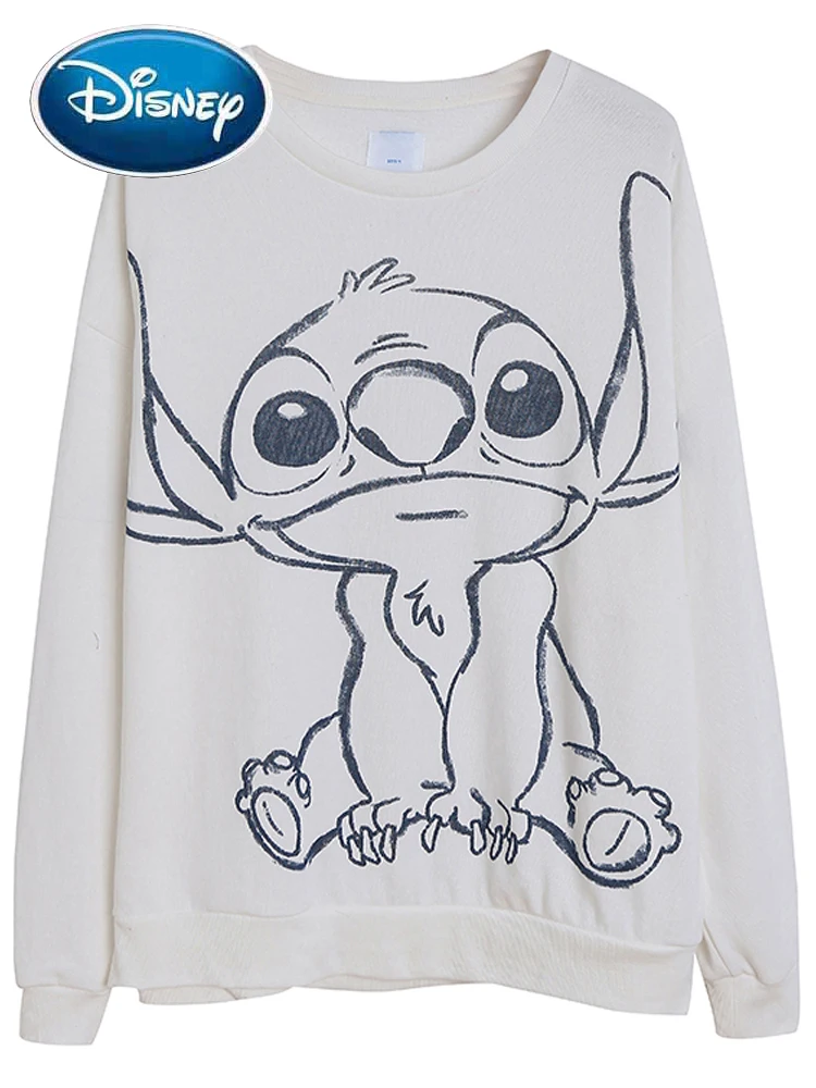 

Disney Fleece Sweatshirt Casual Stitch Little Monster Cartoon Print VELOUR Fashion Women O-Neck Jumper Tops Streetwear Femme