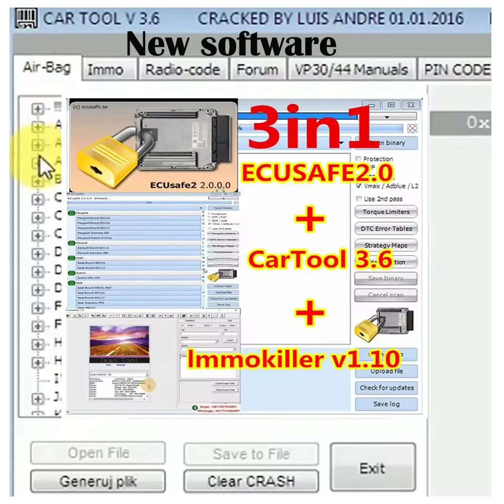 ECUSafe 2.0 + ImmoKiller v1.1 Software Immo Off Software v1.1 + Car Tool Chip Tool alldata Software 3.6 ECU ECM 2.0 install