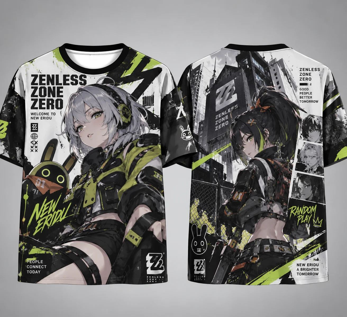 Hoshimi Miyabi Front Back Print T Shirt, Zenless Zone Zero Anime Game Merch, Casual Streetwear Top for Gamers