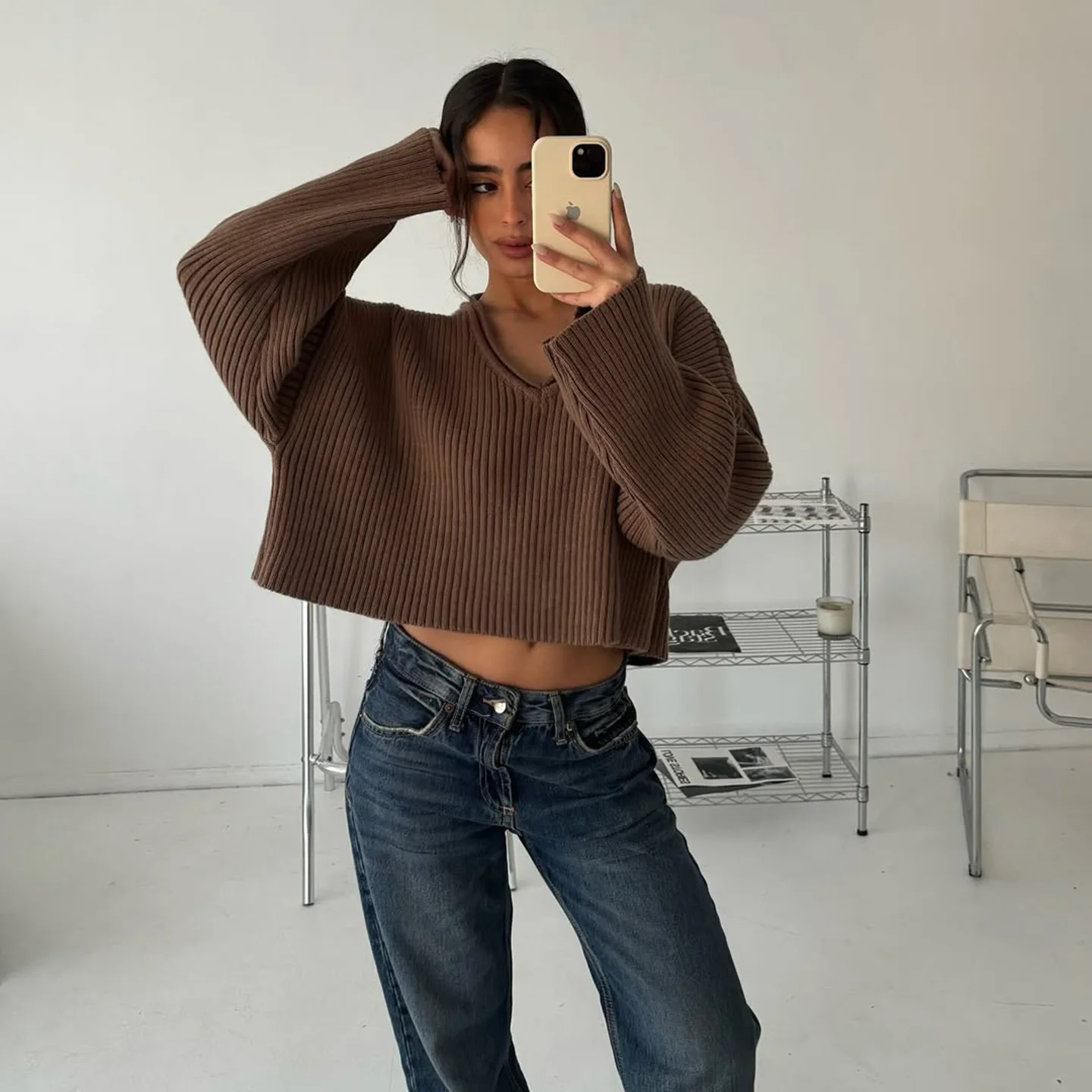 

Осенне-зимний женский базовый свободный пуловер в полоску в ленивом стиле, короткий стильный темпераментный свитер