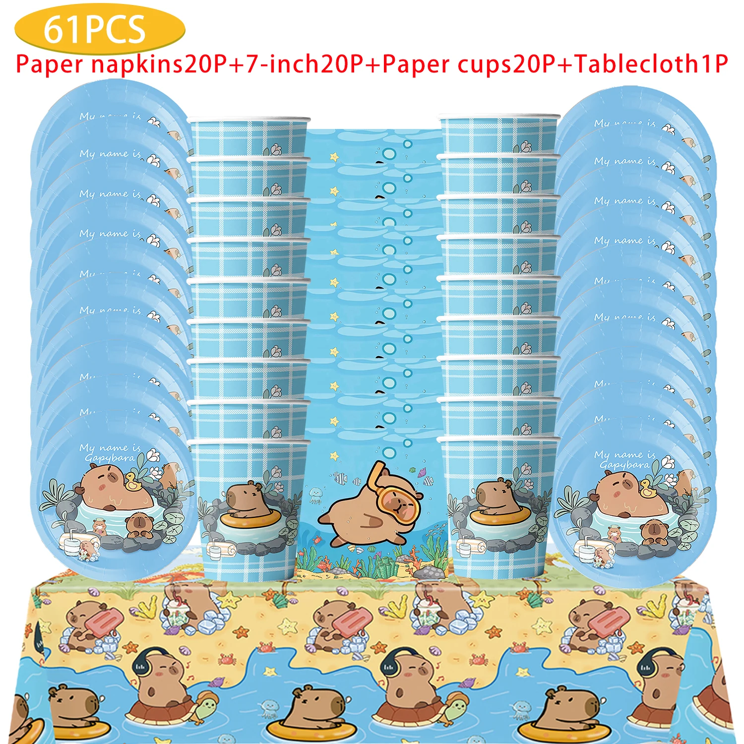 Kapibala Theme Capybara Birthday Decorations Tableware Cup Plate Napkins Banner Tablecloth Kids Festivals Party Event Supplies