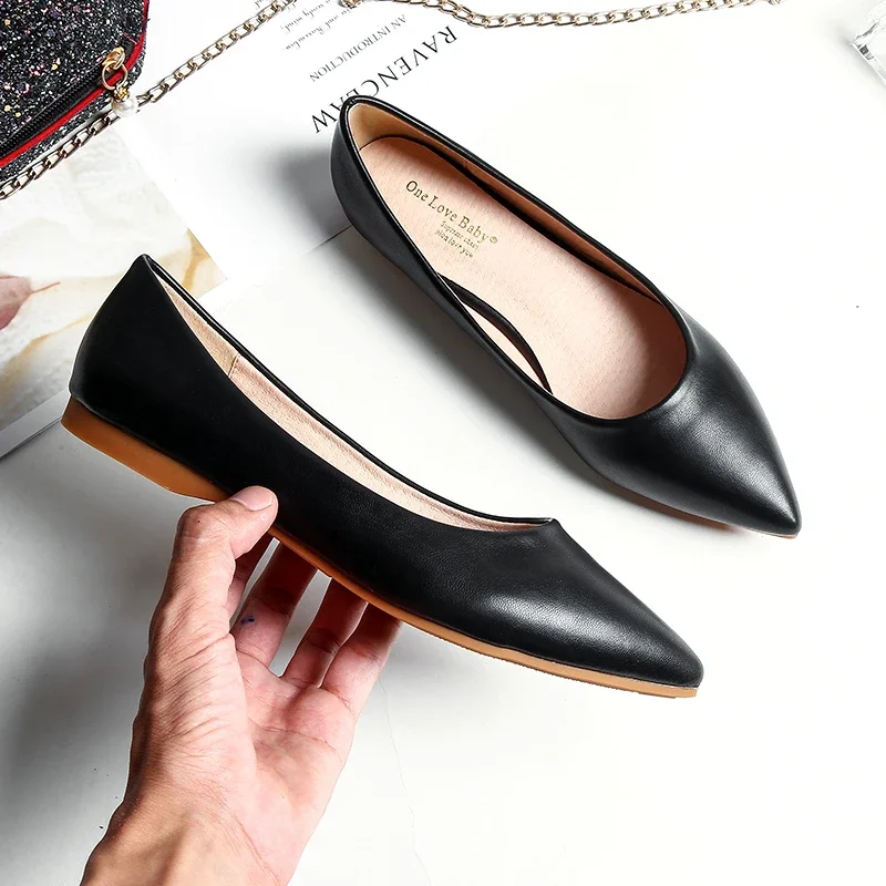 Women Flat Heel Shoes Basic Style Office Lady Working Shoes Flat Heel Fashion Hand-sewn Leather Loafers Female Women Flats