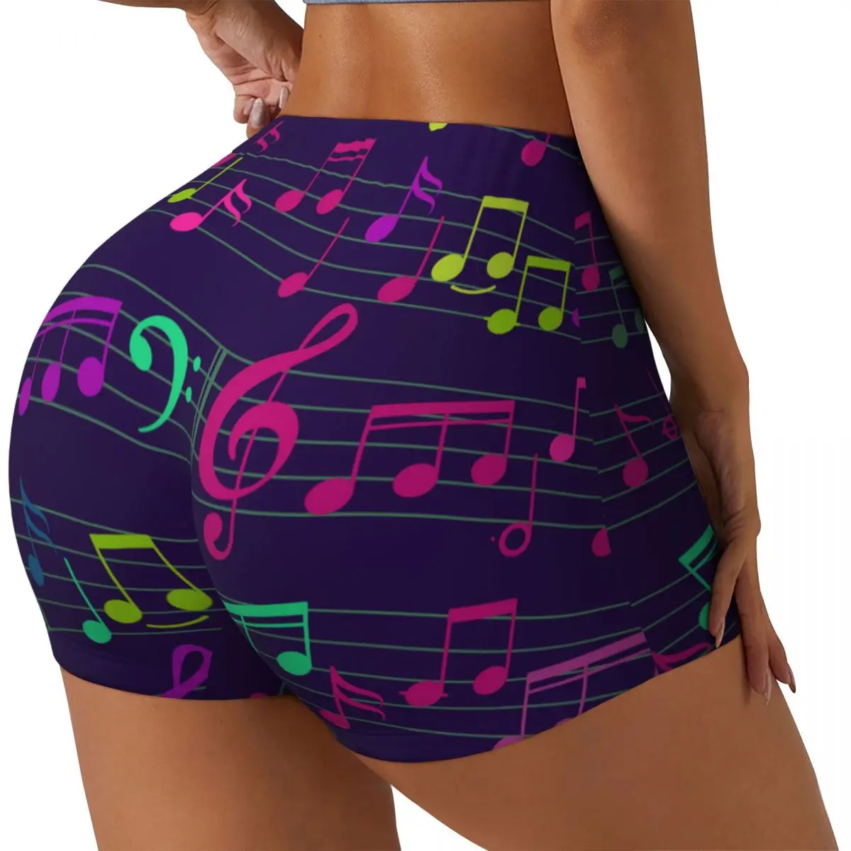 

Push Up Short Elasticity Scrunch Butt Abstract Music Notes And Clef Running Shorts Sports Shorts Womens Clothes Gym