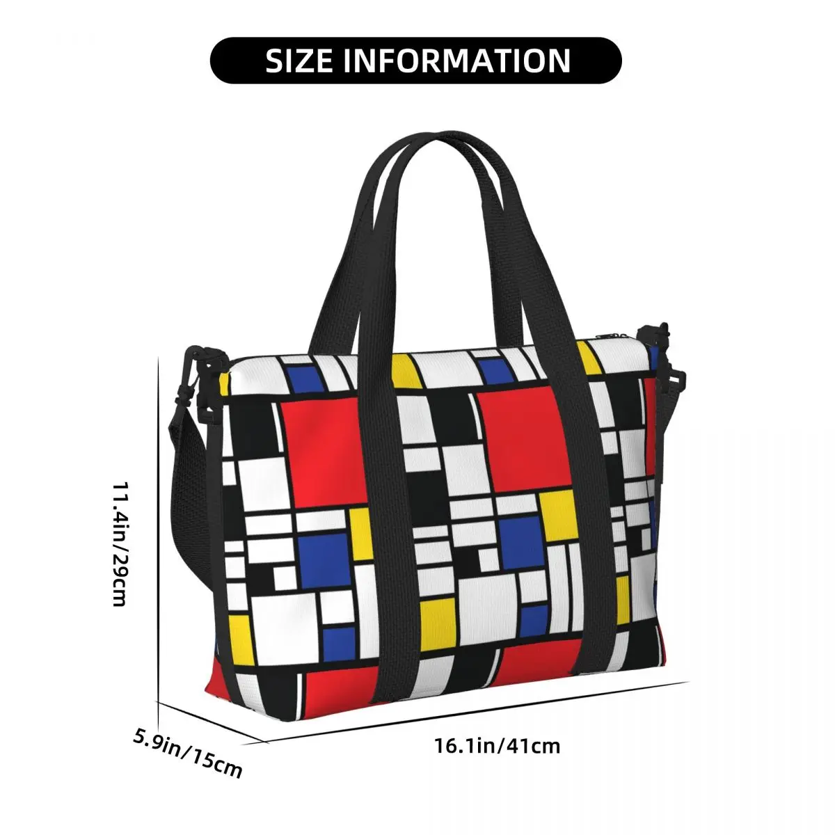 حقيبة سفر للشاطئ من Piet Mondrian De Stijl ذات سعة كبيرة لصالة الألعاب الرياضية واليوجا للنساء حقيبة كتف واق من المطر للتسوق