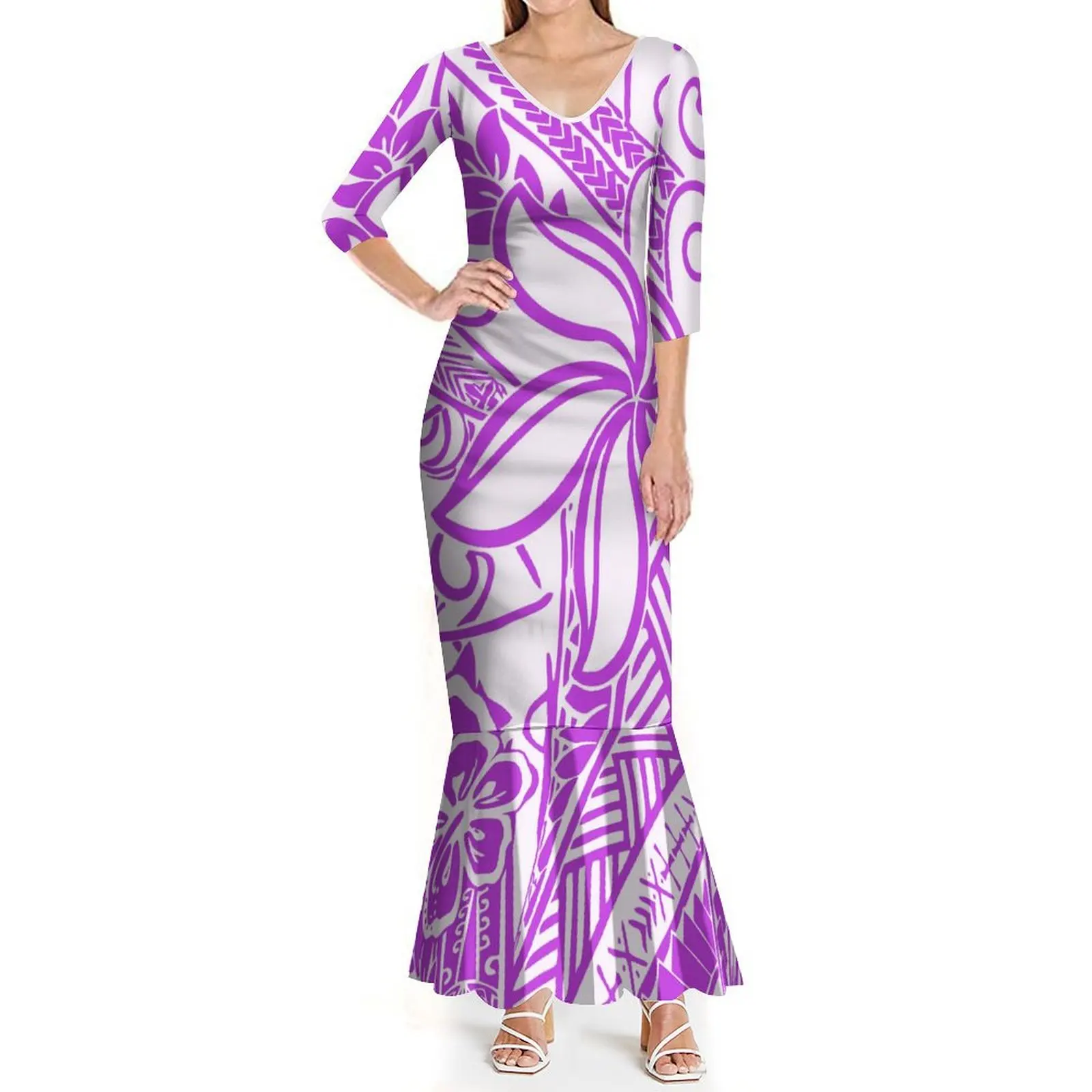 Samoa Club Women'S Dress Temperament Slim-Fit Fishtail Dress Polynesian Women'S Dress Custom Vintage Pattern Floral Print