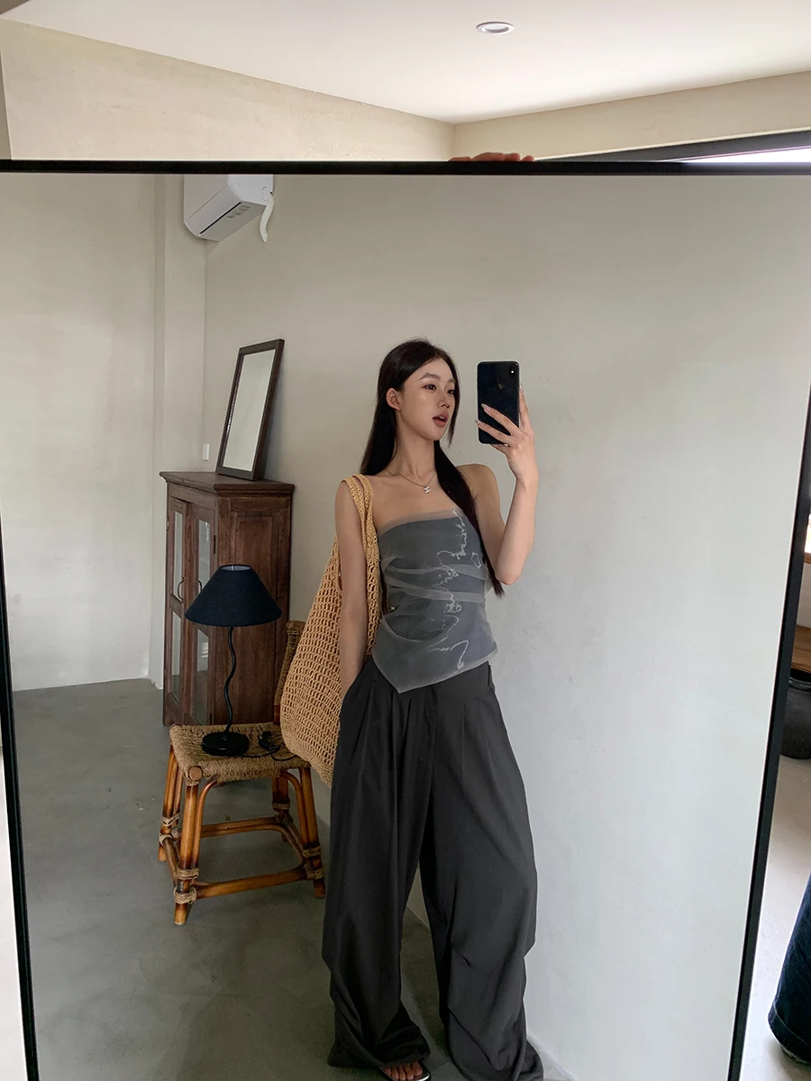 

Женские брюки с высокой талией и широкими штанинами, свободного кроя, повседневные, летние, новинка 2026 года, для офиса, прямого кроя