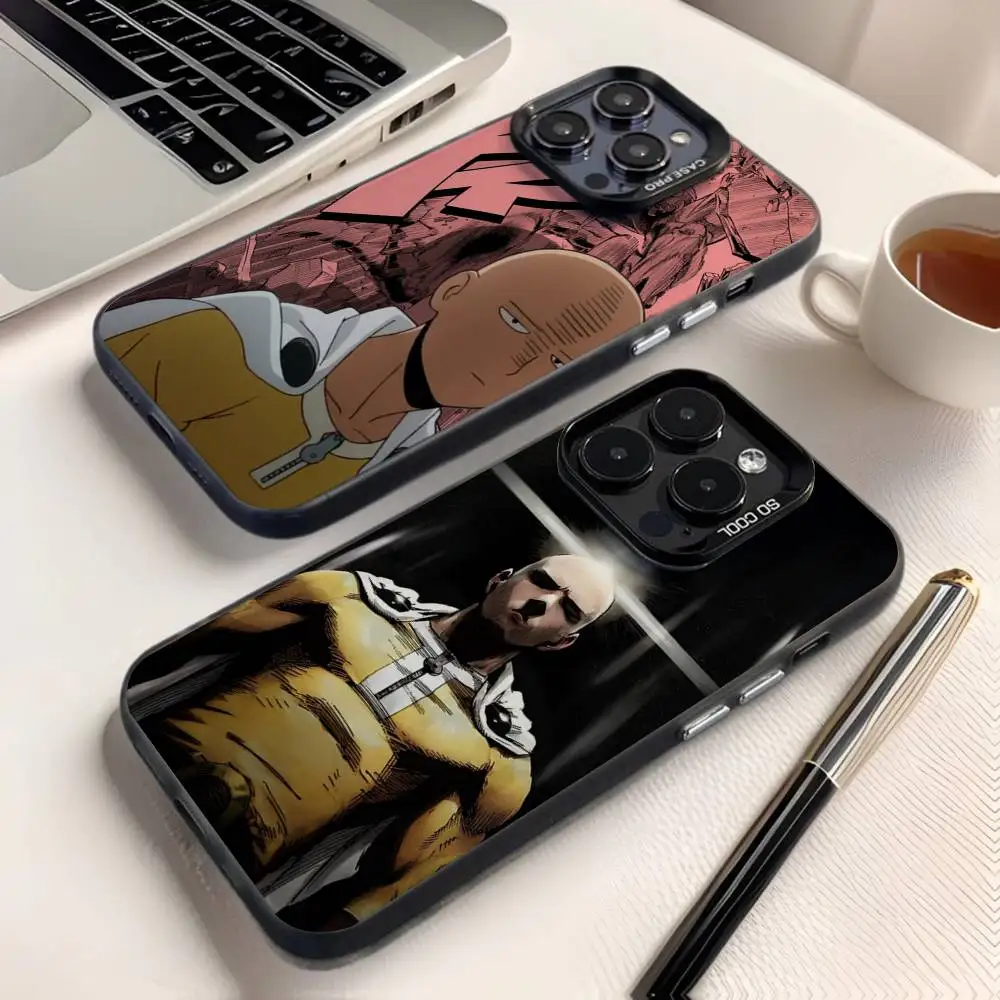 

One Cartoon Punchs Man Phone Case For iPhone 16,15,14,13,12,11,8,7,Pro,Max,Plus,Mini,XS,SE Anti Fall Black Matte Hard