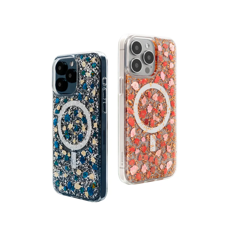 KZDOO Mag Flowers Protector ,Dried Small Floral Foil Paper Luxury Case,Anti-shock Back Cover for iPhone 15,15Plus,15Pro,15Promax