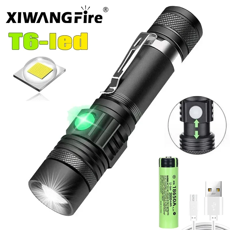 High Power Led Flashlights Zoomable Camping Torch With T6 LED Lamp Beads Waterproof 4 Lighting Modes Multi Function USB Charger