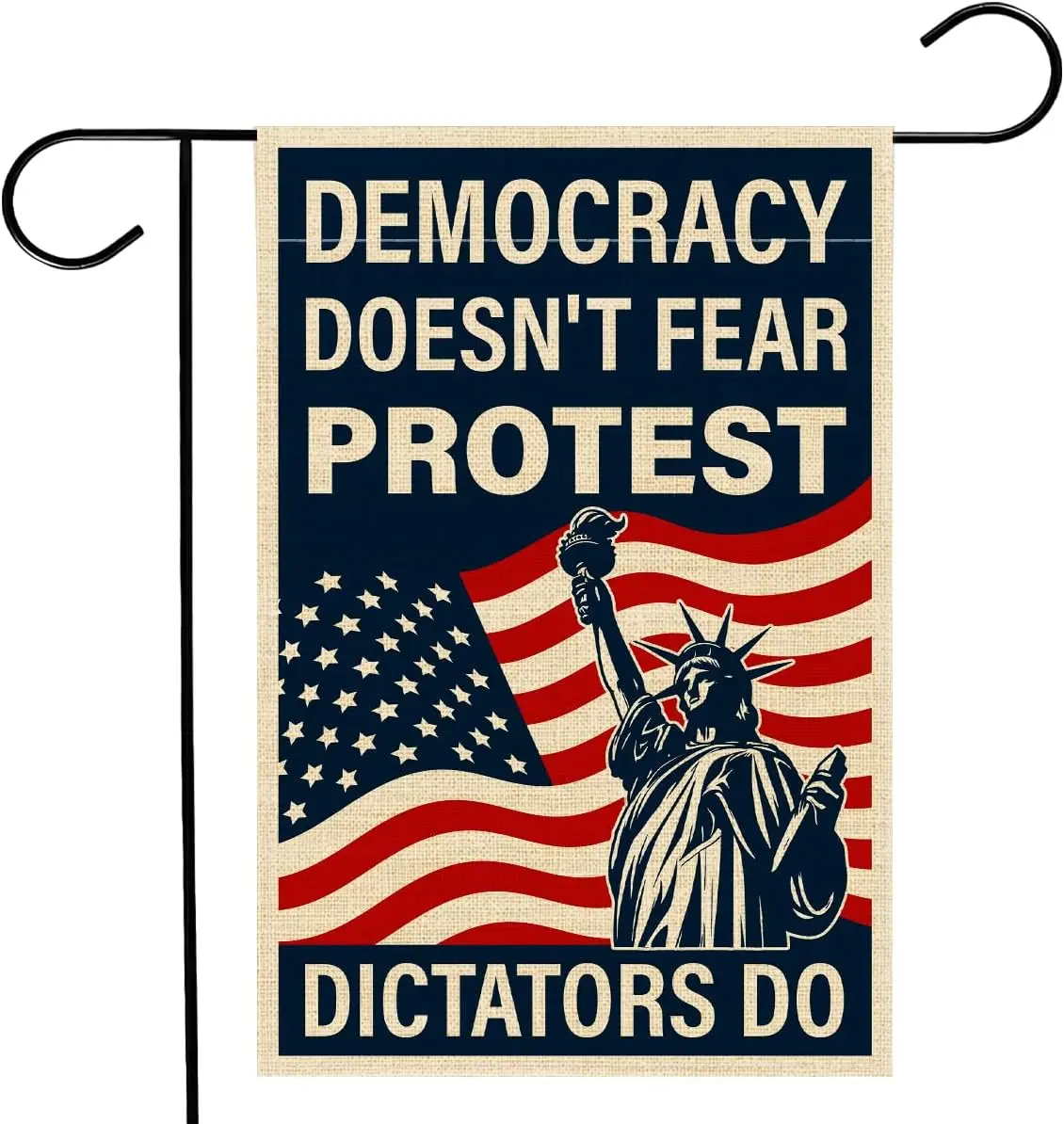 Democracy Doesn't Fear Protest Dictators Do - No Kings Protest Yard Flag 12x18 Inches Double Sided - Social Justice Gard AAS