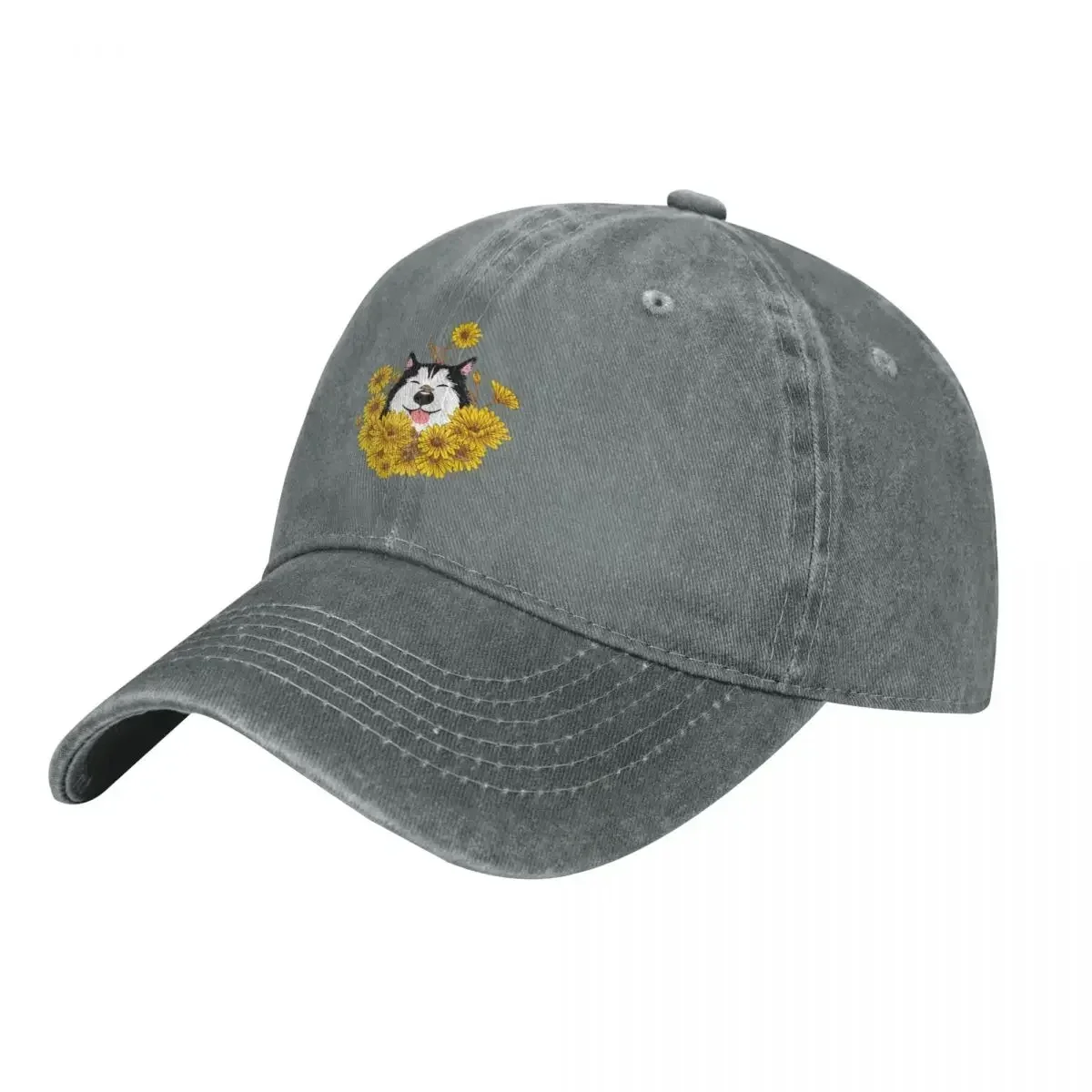 Siberian Husky Dog and Sunflowers Cap Cowboy Hat Beach bag Cap hat Beach outing hat man Women's