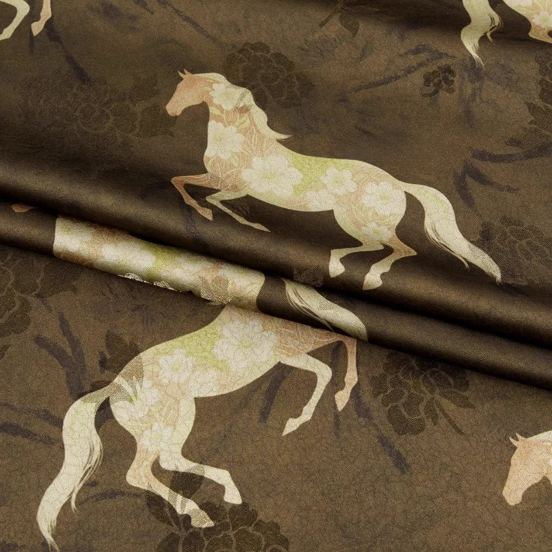 

Horse Pattern Floral Jacquard Xiangyunsha Silk Fabric New Chinese Style Qipao Camisole Skirt Top Elegant Fashion Clothing Fabric