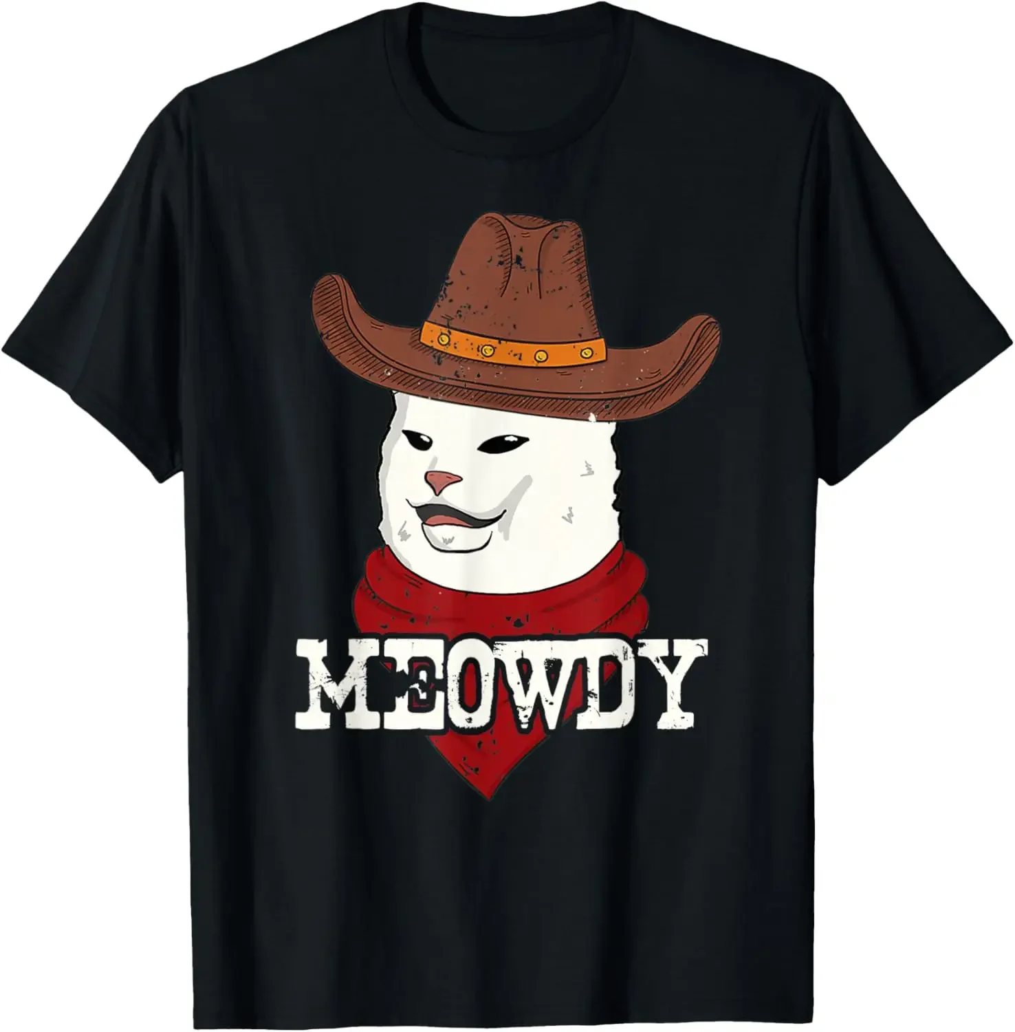 Meowdy Funny Confused Cat Meme Mashup Meow & Howdy Cowboy T-Shirt