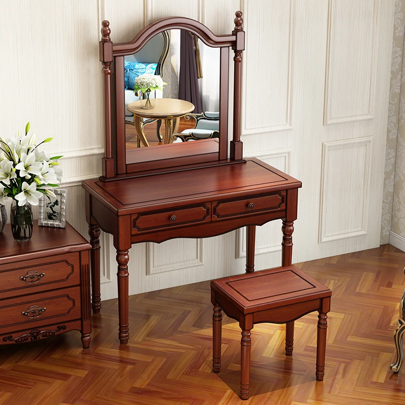 

Brown Solid Wood Vanity Table Minimalist Drawers Nordic Unique Vanity Makeup Desk Cheap Modern Tavolo Trucco Donna Furniture