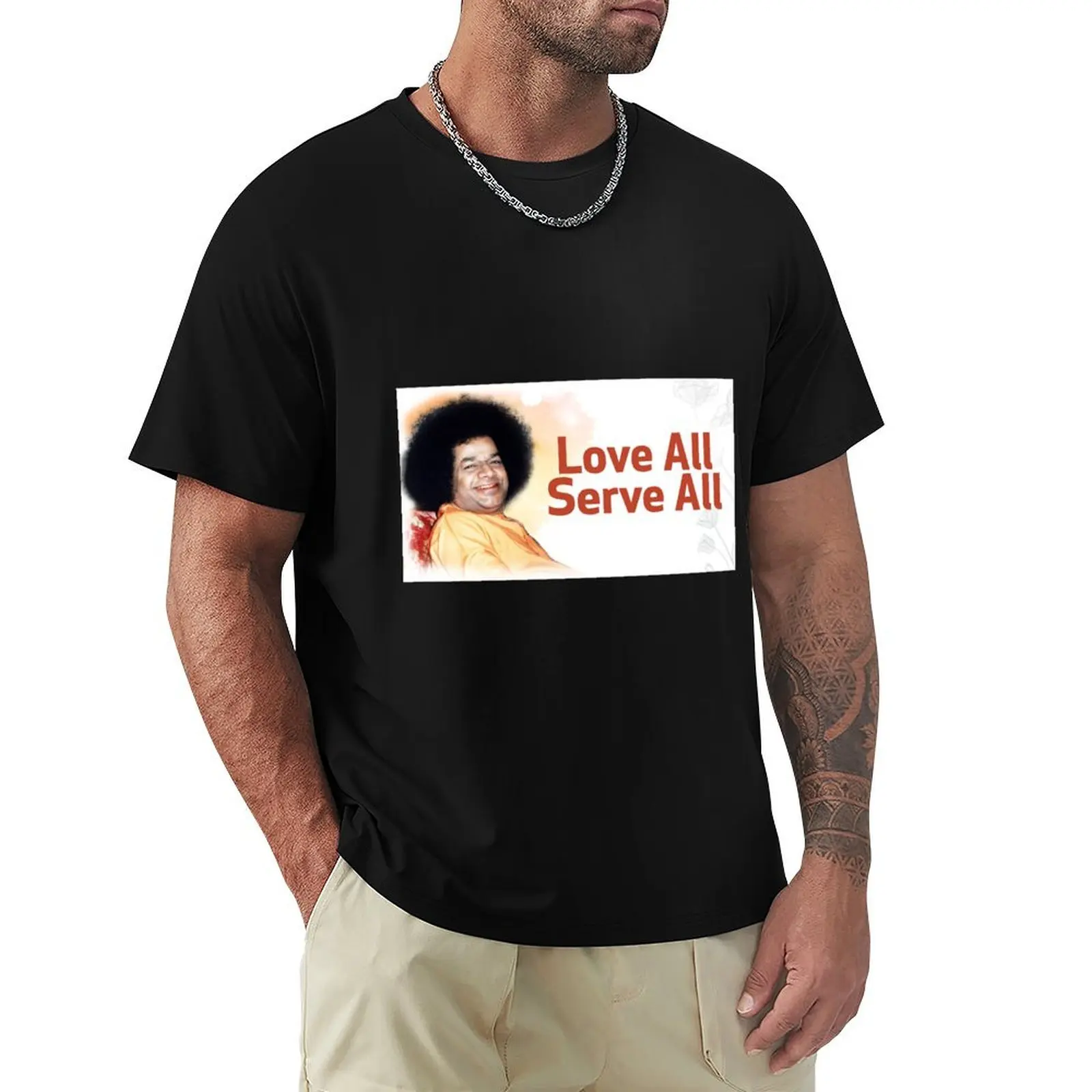 Camiseta Sathya Sai Baba Love All Serve All, talla grande, que no se encoge