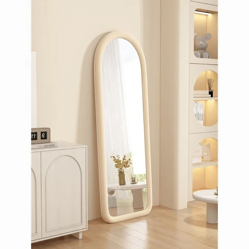 Mirror full body household floor wall hanging bedroom fitting mirror floor household cream wind soft bag full-leng