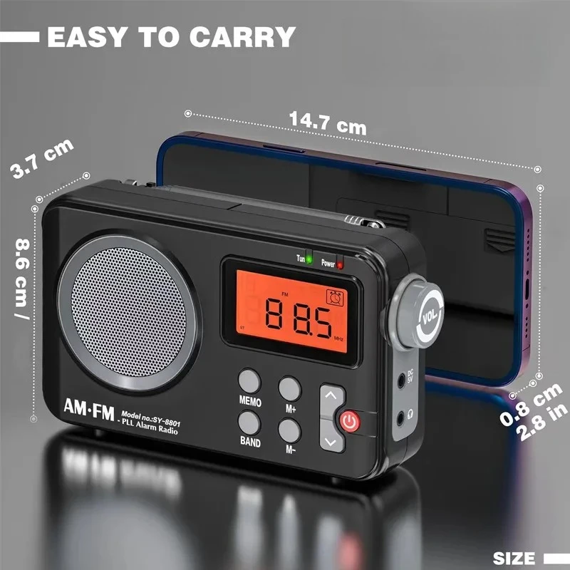 Portable Radio FM Radio Supports Bluetooth AM/FM Speaker with LCD Digital Display Alarm Clock Scheduler Suitable for Home