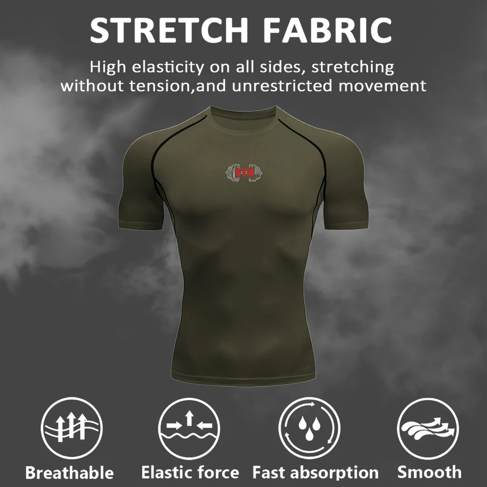 Men's Gothic Print Molded T-Shirt Quick Drying Breathable Fitness Training Cycling Slim Fitting Short Sleeve New Summer Style