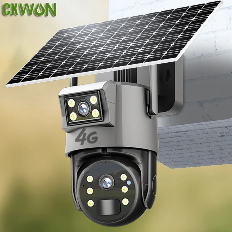 Outdoor Solar Dual Lens Lights 4G/WIFI Alarm Outdoor Security 1080P Camera Lamp 10000mAh Battery PTZ Motion Detect for Wall