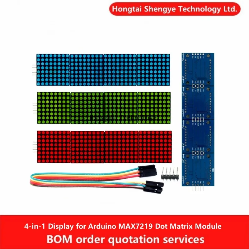 MAX7219 Dot Matrix Module for Arduino Microcontrollers, 4-in-1 Display with 5P Wires Red, Green and Blue