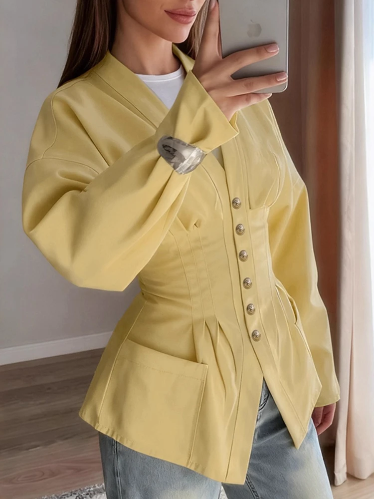 Tossy Elegant Tapered Waist V-Neck Blouse For Women Commuting Solid Long Sleeves Slim Patchwork Clothes 2025 New Women's Shirts