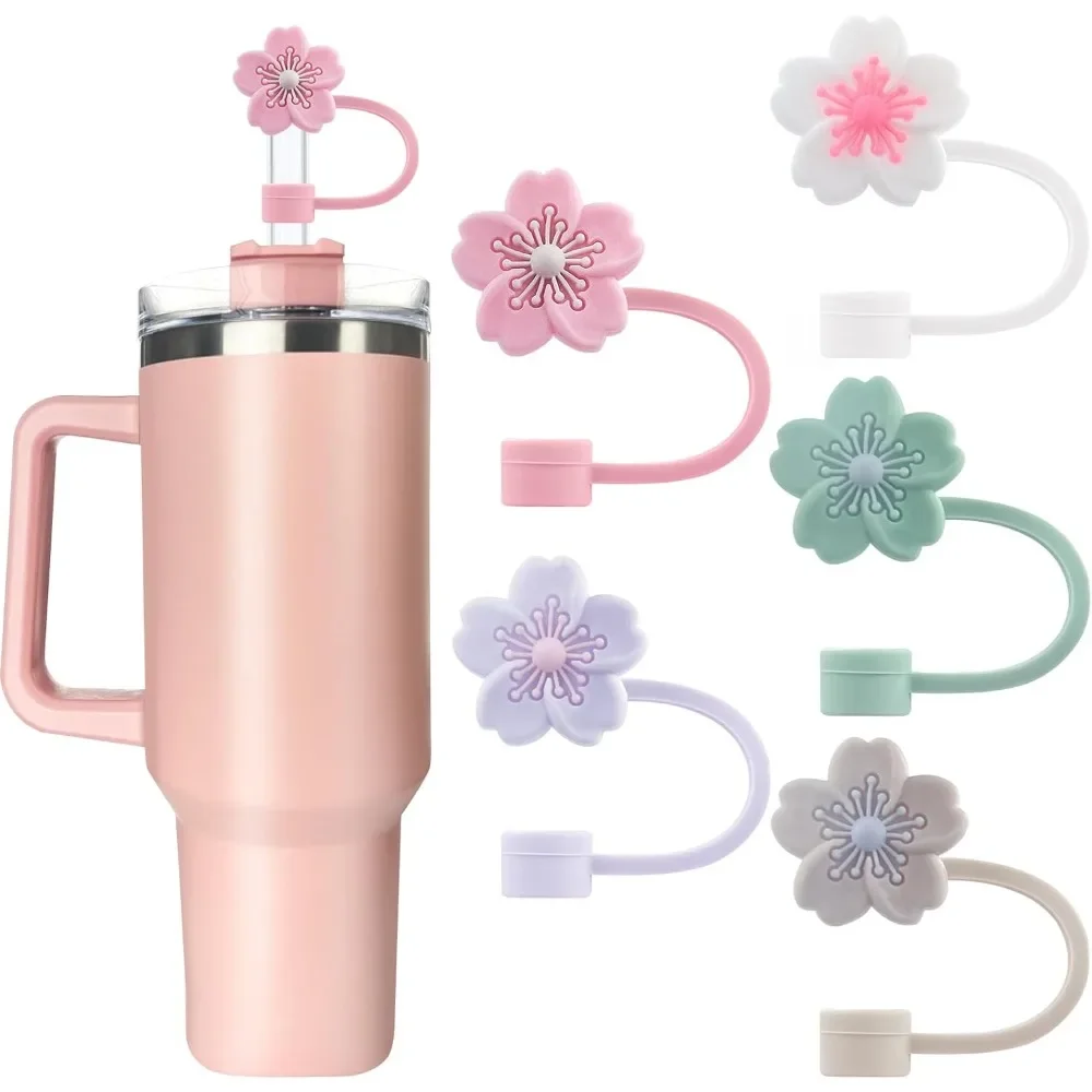 Cute Flower Straw Covers Toppers Silicone Accessories for Stanley Cups 10mm 30&40Oz Tumbler With Handle Reusable Straw Caps Tips