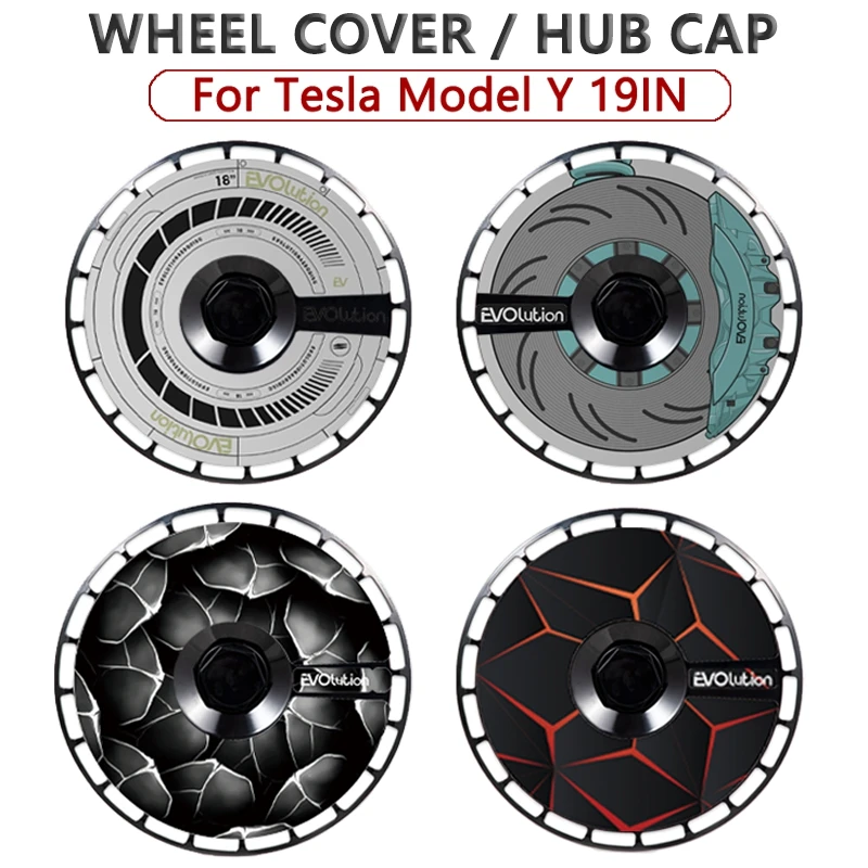 For Tesla Model Y 2021 to 2023 Wheel Protection 19 Inch Wheel Cover Hubcaps 4PCS Set DIY Replacement Stickers Change Style