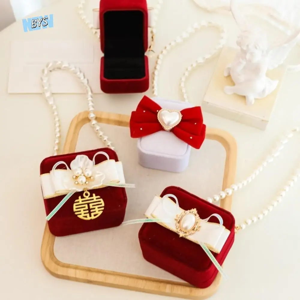 

Многофункциональная жемчужная коробка для обручальных колец для пар, сердце, бант, ошейники для домашних животных, коробка для колец, защита от столкновений, флокированная шкатулка для драгоценностей, предложение