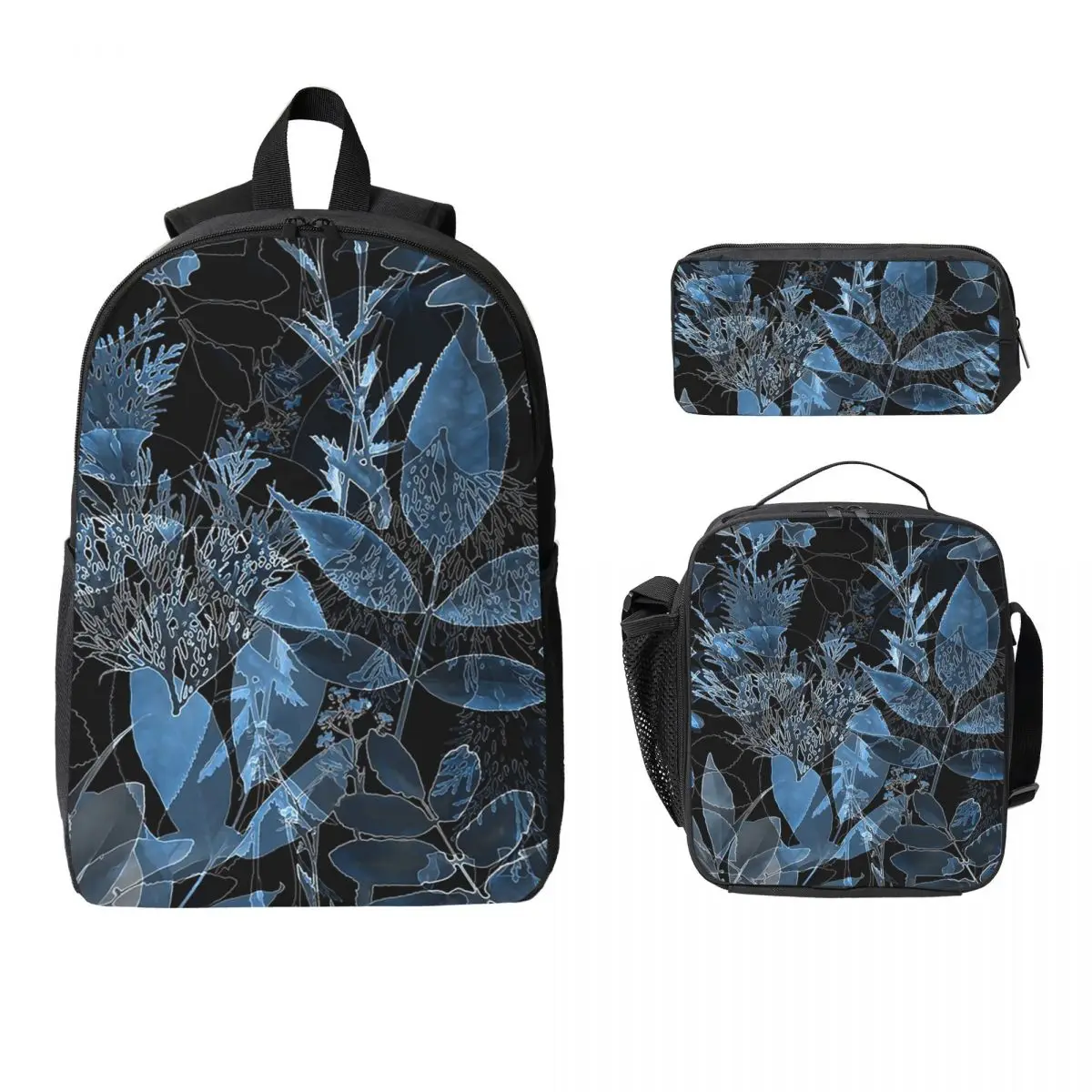 

Рюкзак с синим листом, студенческая сумка для книг для мальчиков и девочек, школьная сумка, сумки на плечо для ноутбука, 3 шт., изолированная сумка для обеда, пенал