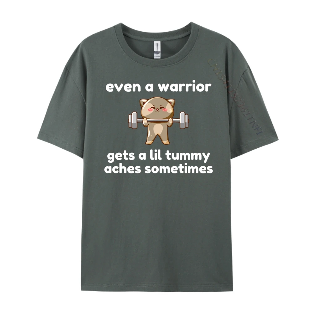 Even A Warrior Gets A Lil Tummy Aches Sometimes Cat Luxury T Shirt Cotton Comfort Designer Clothes Men Character