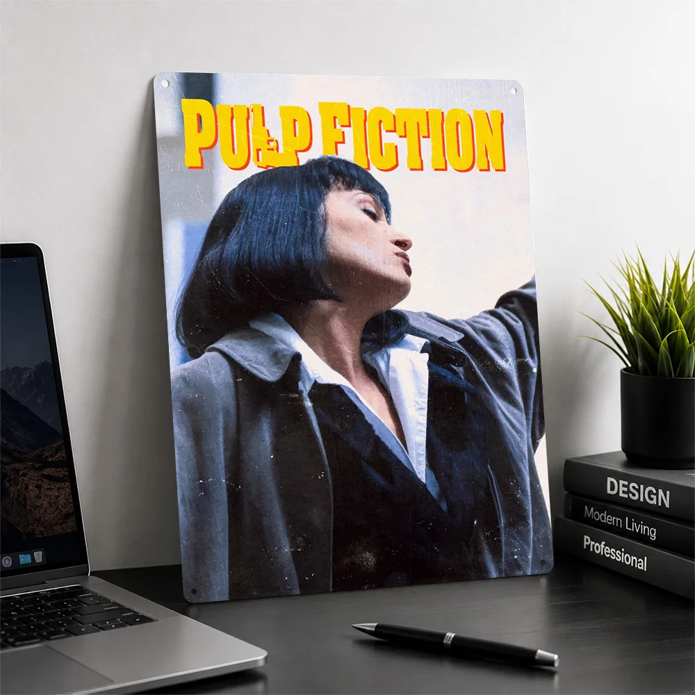 Pulp Fiction Movies 3D Texture Printed Poster Custom Vintage Metal Tin Plate Sign for Wall Art Garage Accessories Room Decor
