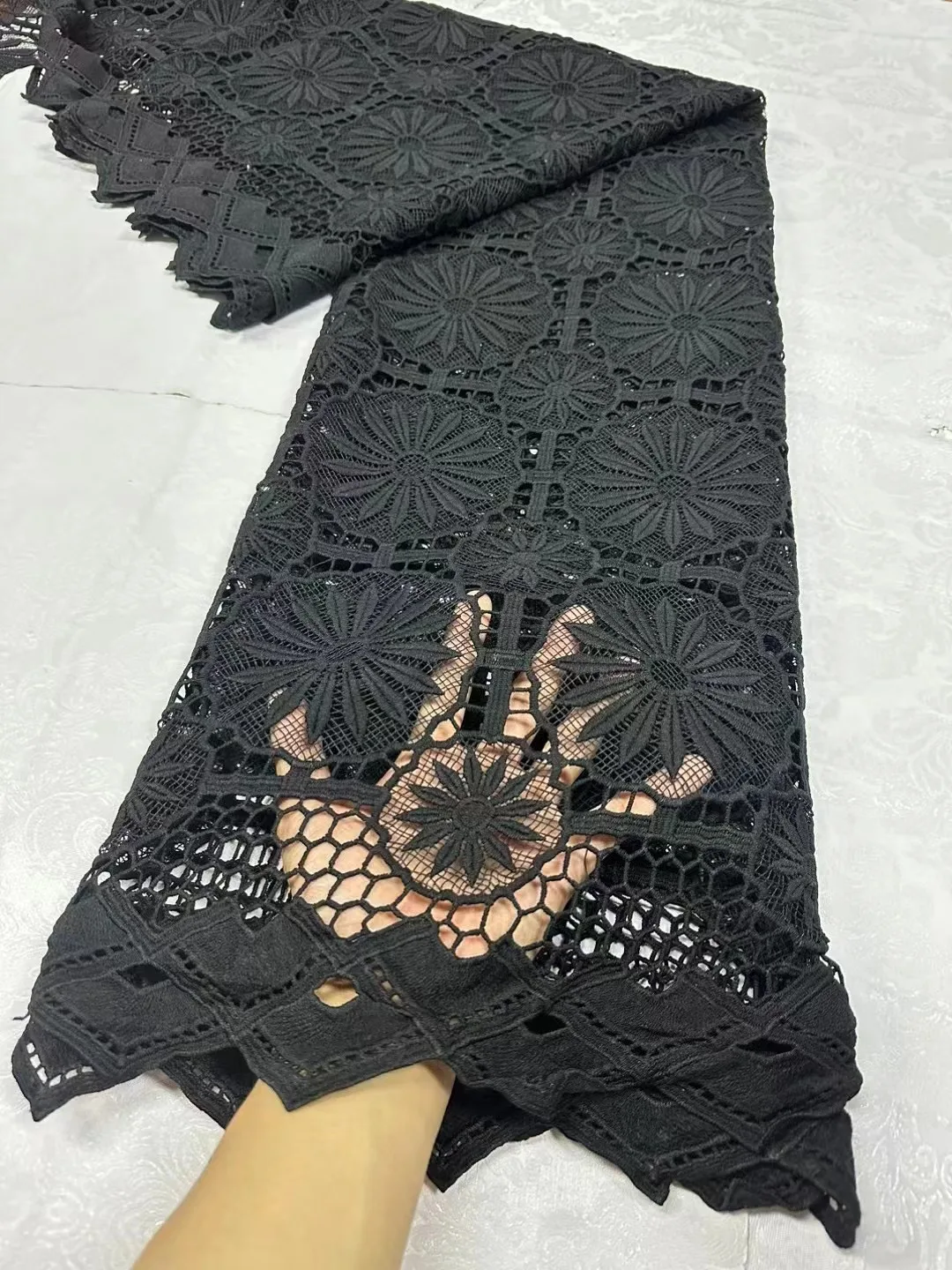 Black African Guipure Cord Lace Fabric 2024 High Quality Water Soluble French Lace Fabric For Woman Birthday Party Dresses