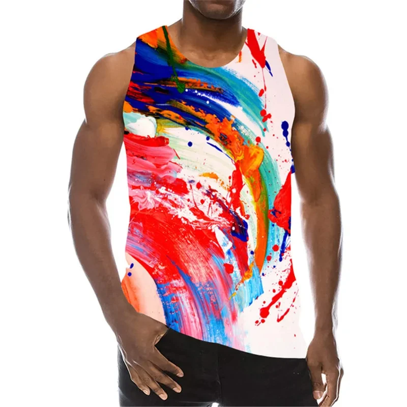 Abstract Doodled Men's Colorful Tank Top Summer Sleeveless 3D Gradient Print Vest Casual Sportswear Male Gym Tops Oversized 6XL