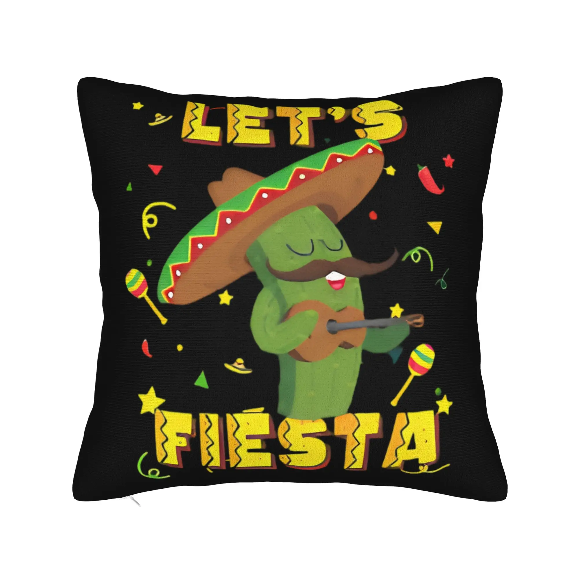 Pillow Cover Let's FIESTA Party Printed Mexican Amigo Cinco De Mayo Sombrero Retro Trendy Pillow Case For Couch Sofa Bedroom