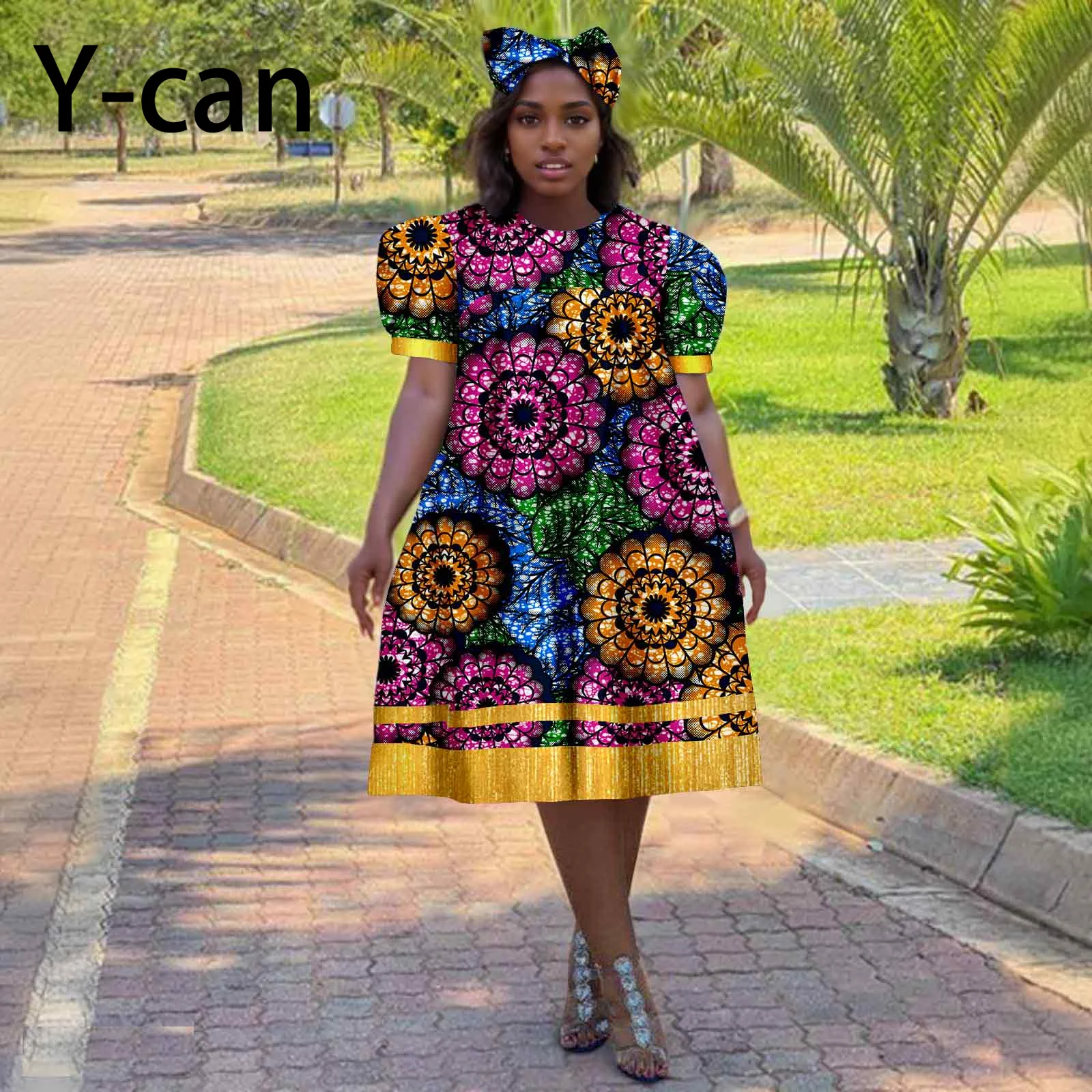 African Dresses for Woman Dashiki Print Pleated Skirt Match Headscarf Ankara Outfits Girl Skirt African Dress 2425155