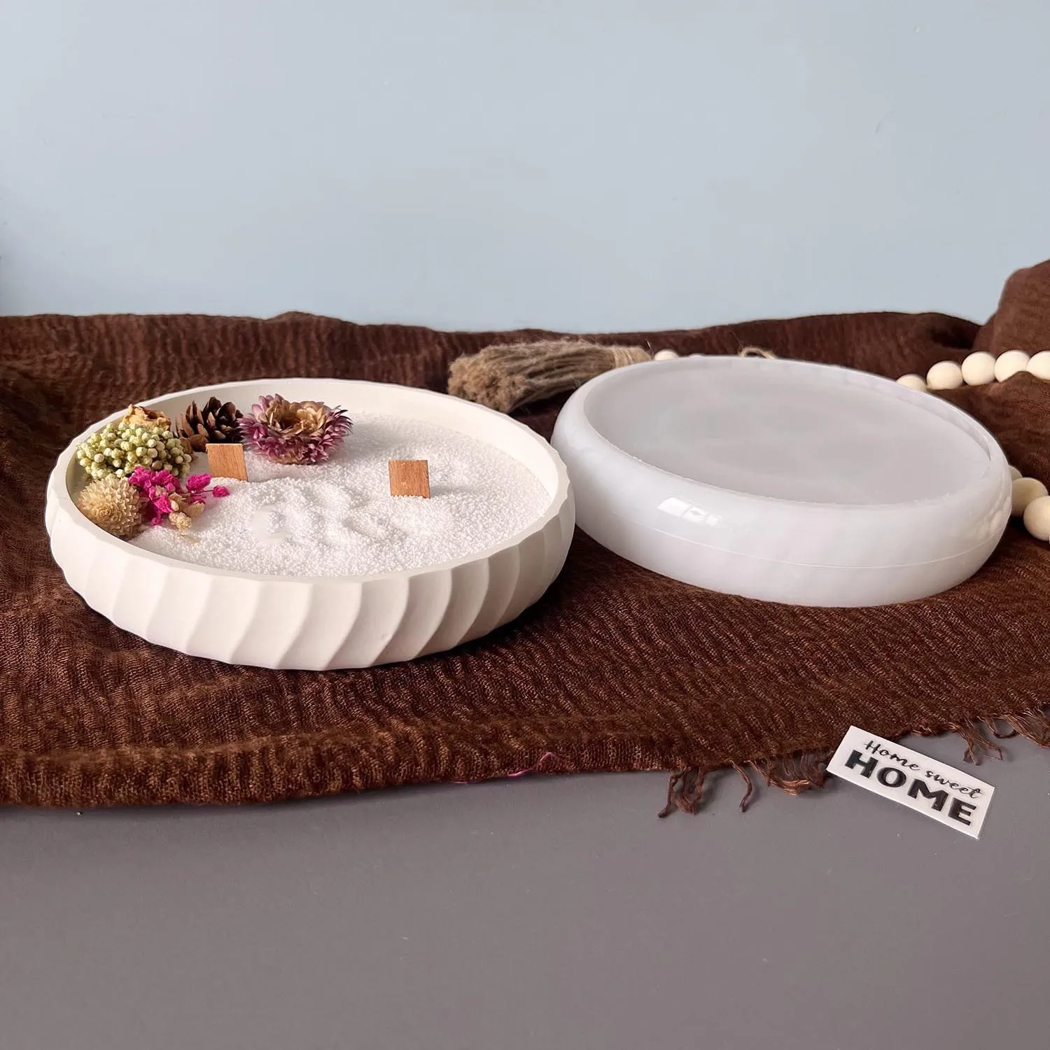 Plateau rond à Texture de rayures rotatives, moules en Silicone, bricolage, bougie, tasse, plâtre, béton, bol de rangement, moule en résine